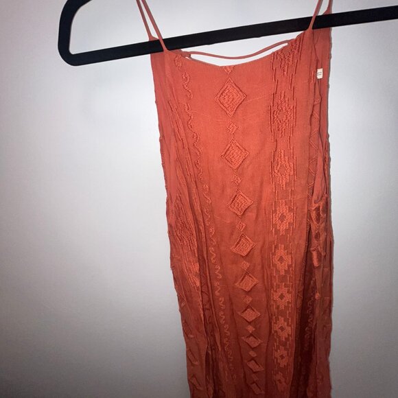 Lush Aztec Embroidered Lace Up Mini Dress - Rust - Picture 1 of 6